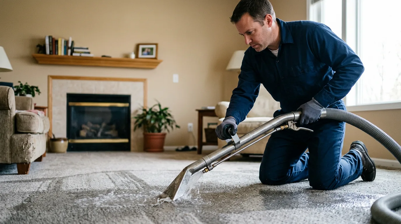 Water damage restoration technician working near Laton, CA
